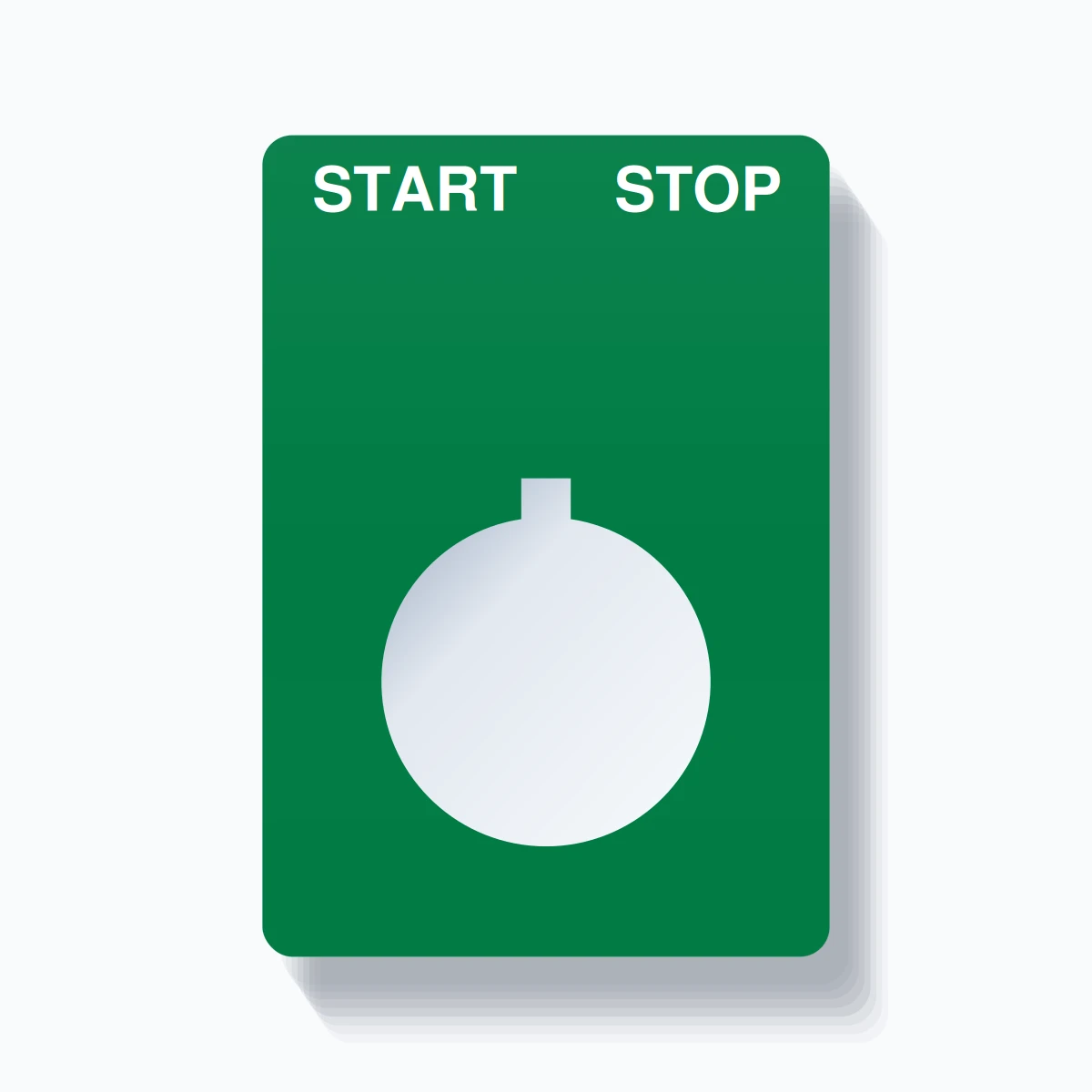 22mm Ring Tag – START STOP, Two-Line Rounded, Allen-Bradley Compatible, White on Green