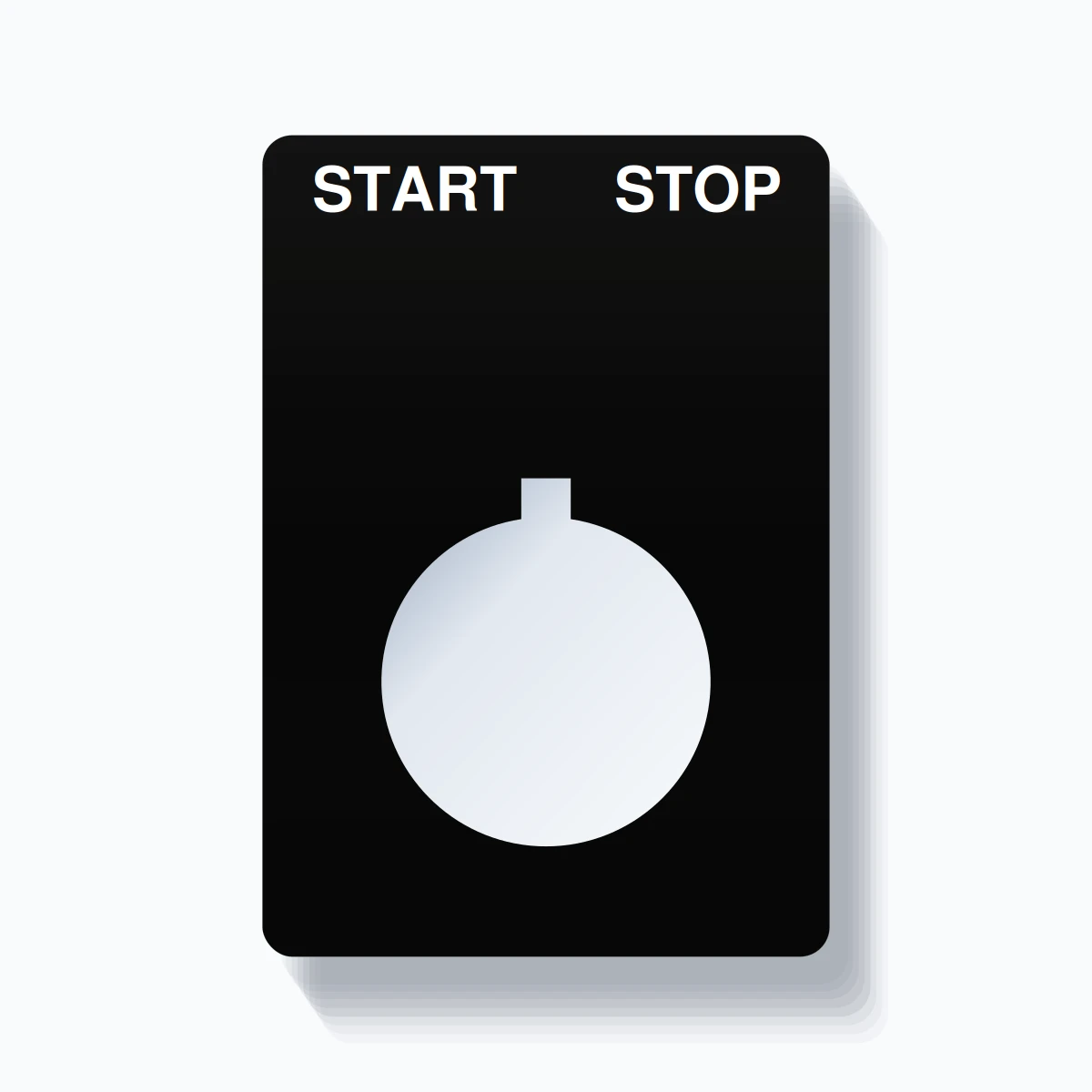 22mm Ring Tag – START STOP, Two-Line Rounded, Allen-Bradley Compatible, White on Black