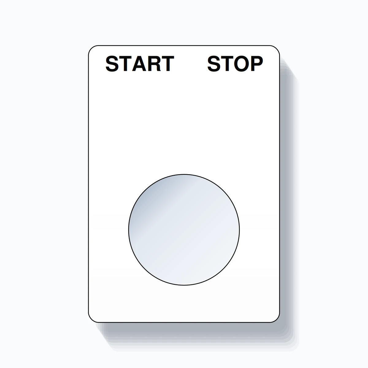 22mm Ring Tag – START STOP, Two-Line Rounded, Black on White