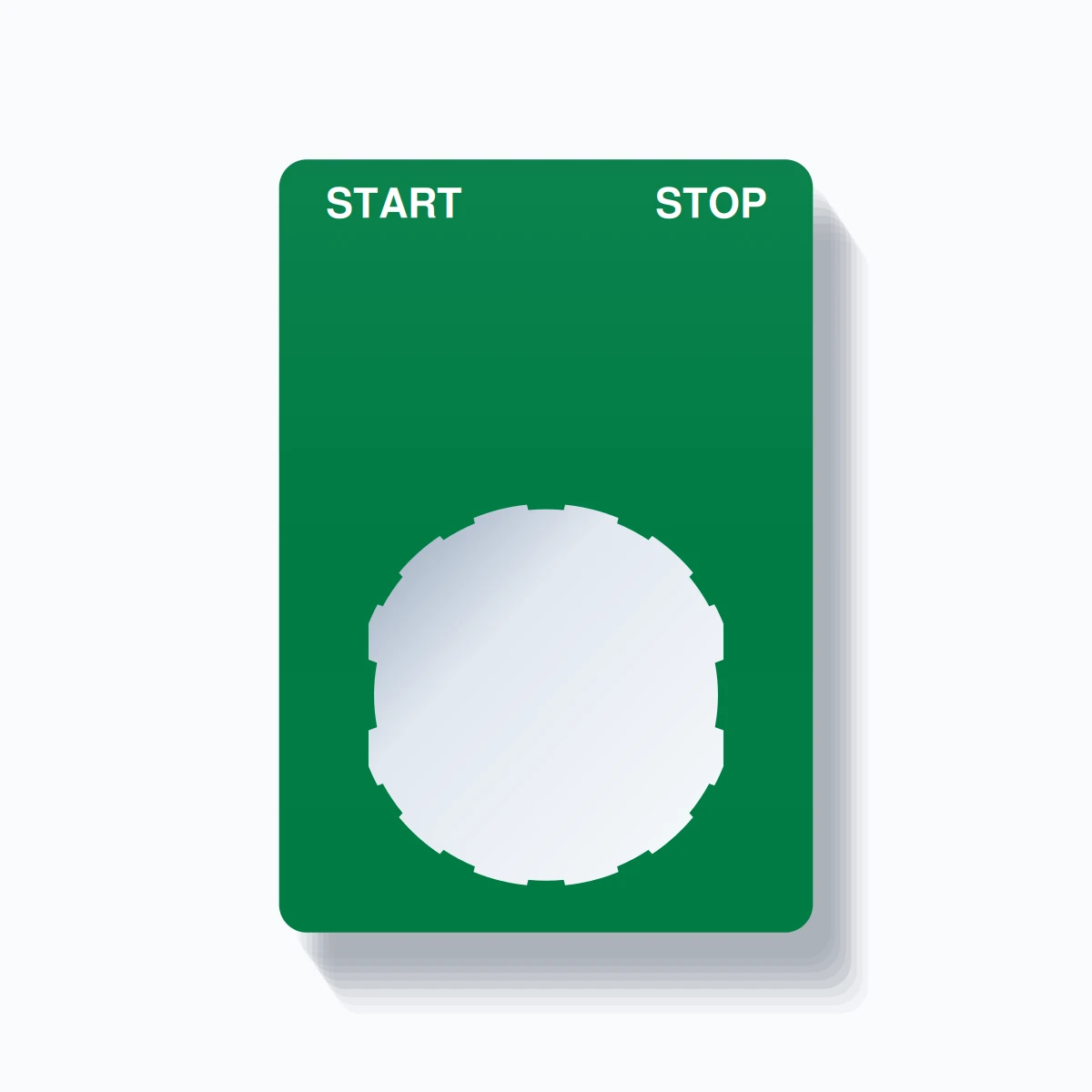 22mm Ring Tag – START STOP, Two-Line Rounded, Schneider Electric Compatible, White on Green