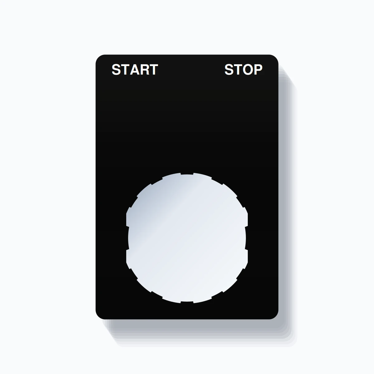 22mm Ring Tag – START STOP, Two-Line Rounded, Schneider Electric Compatible, White on Black