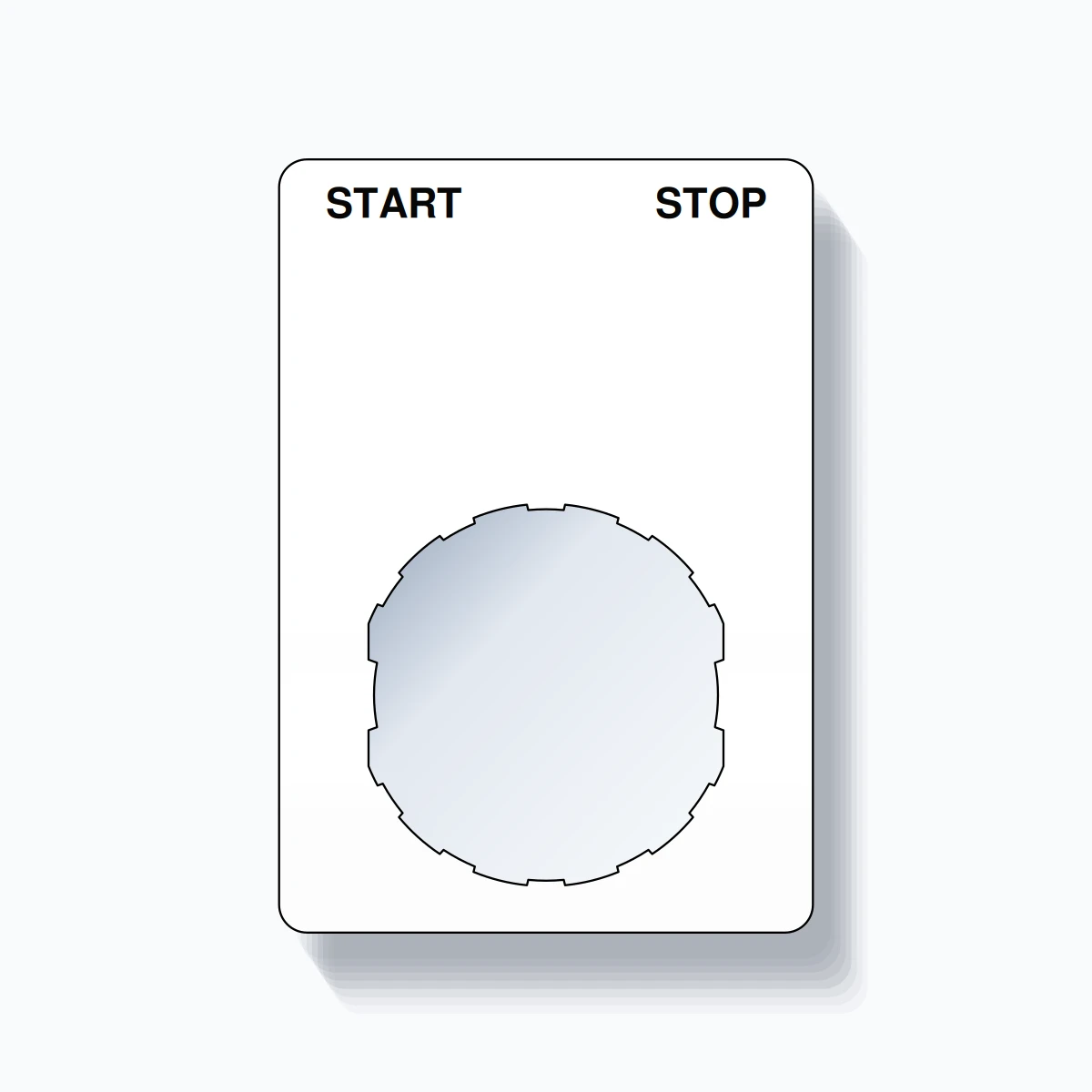 22mm Ring Tag – START STOP, Two-Line Rounded, Schneider Electric Compatible, Black on White