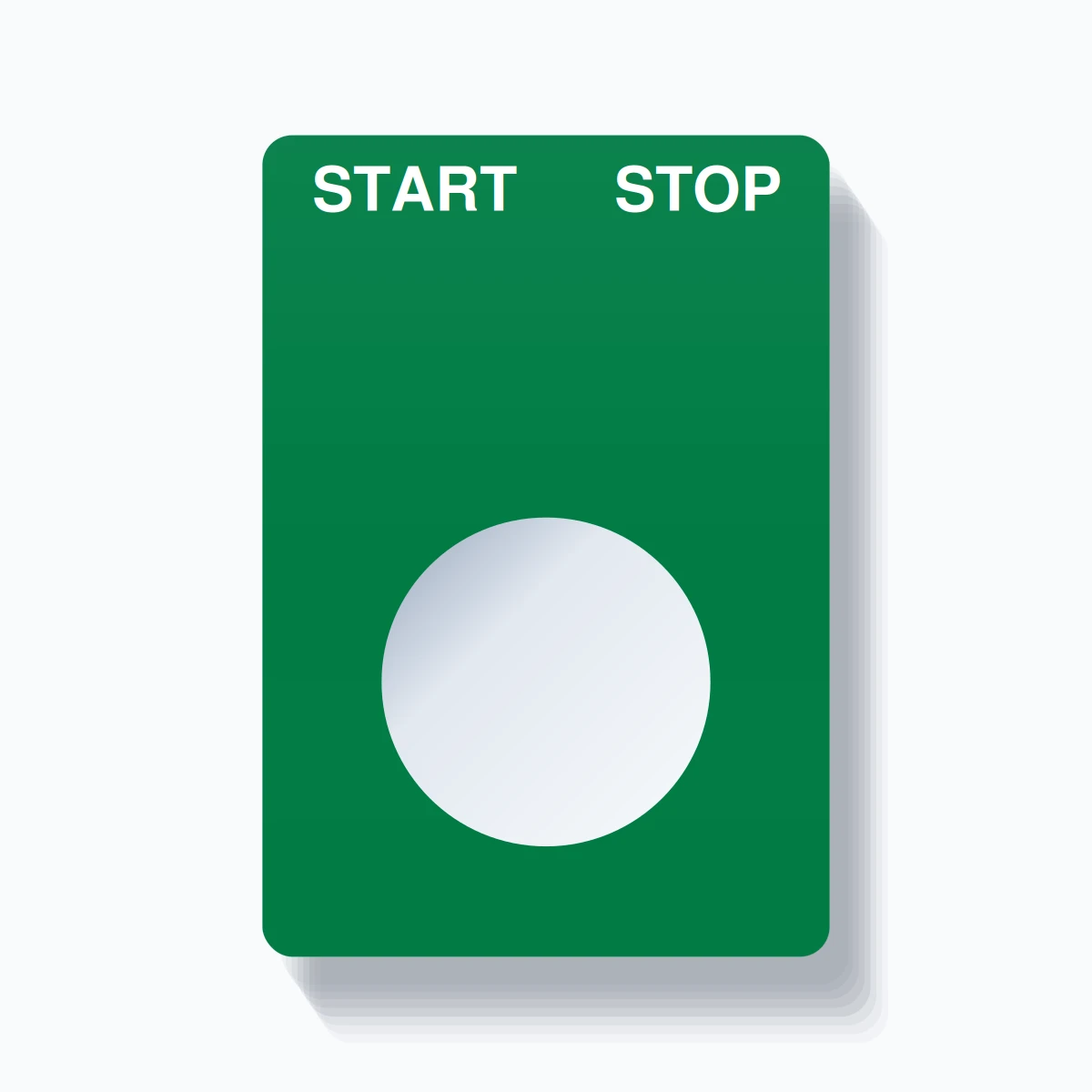 22mm Ring Tag – START STOP, Two-Line Rounded, White on Green