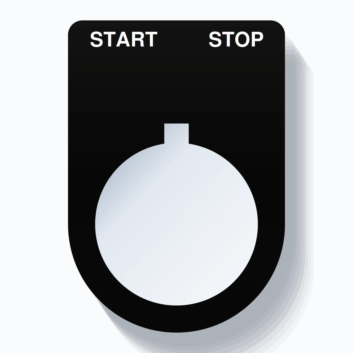 22mm Ring Tag – START STOP, Two-Line Slim, Allen-Bradley Compatible, White on Black