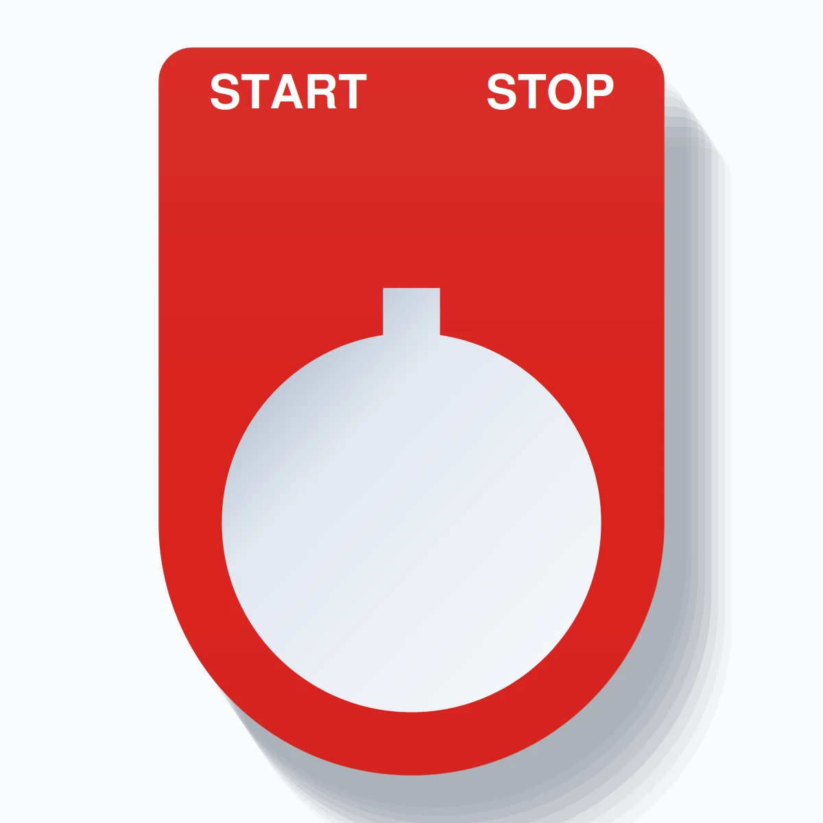22mm Ring Tag – START STOP, Two-Line Slim, Allen-Bradley Compatible, White on Red