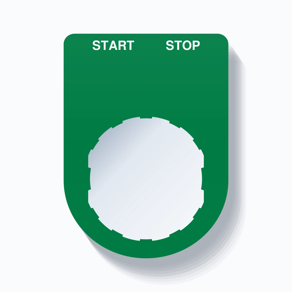22mm Ring Tag – START STOP, Two-Line Slim, Schneider Electric Compatible, White on Green