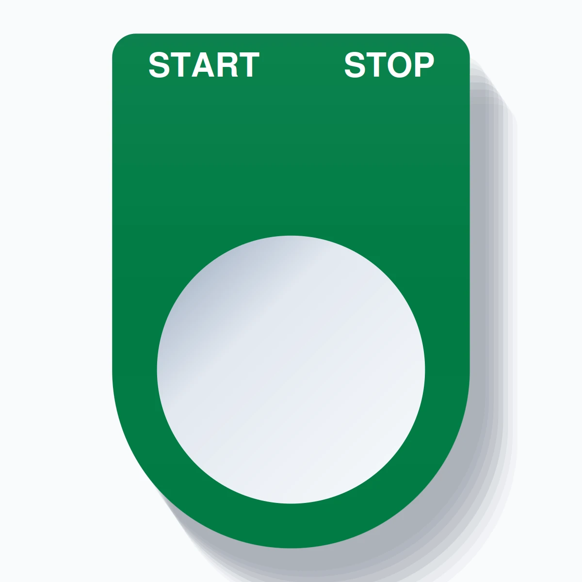 22mm Ring Tag – START STOP, Two-Line Slim, White on Green