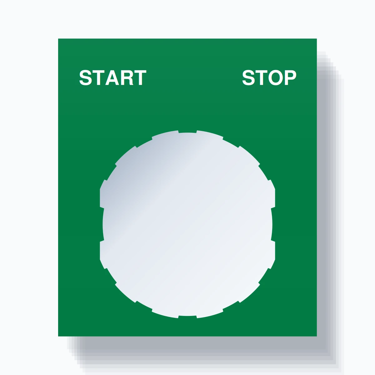 22mm Ring Tag – START STOP, Two-Line Square, Schneider Electric Compatible, White on Green