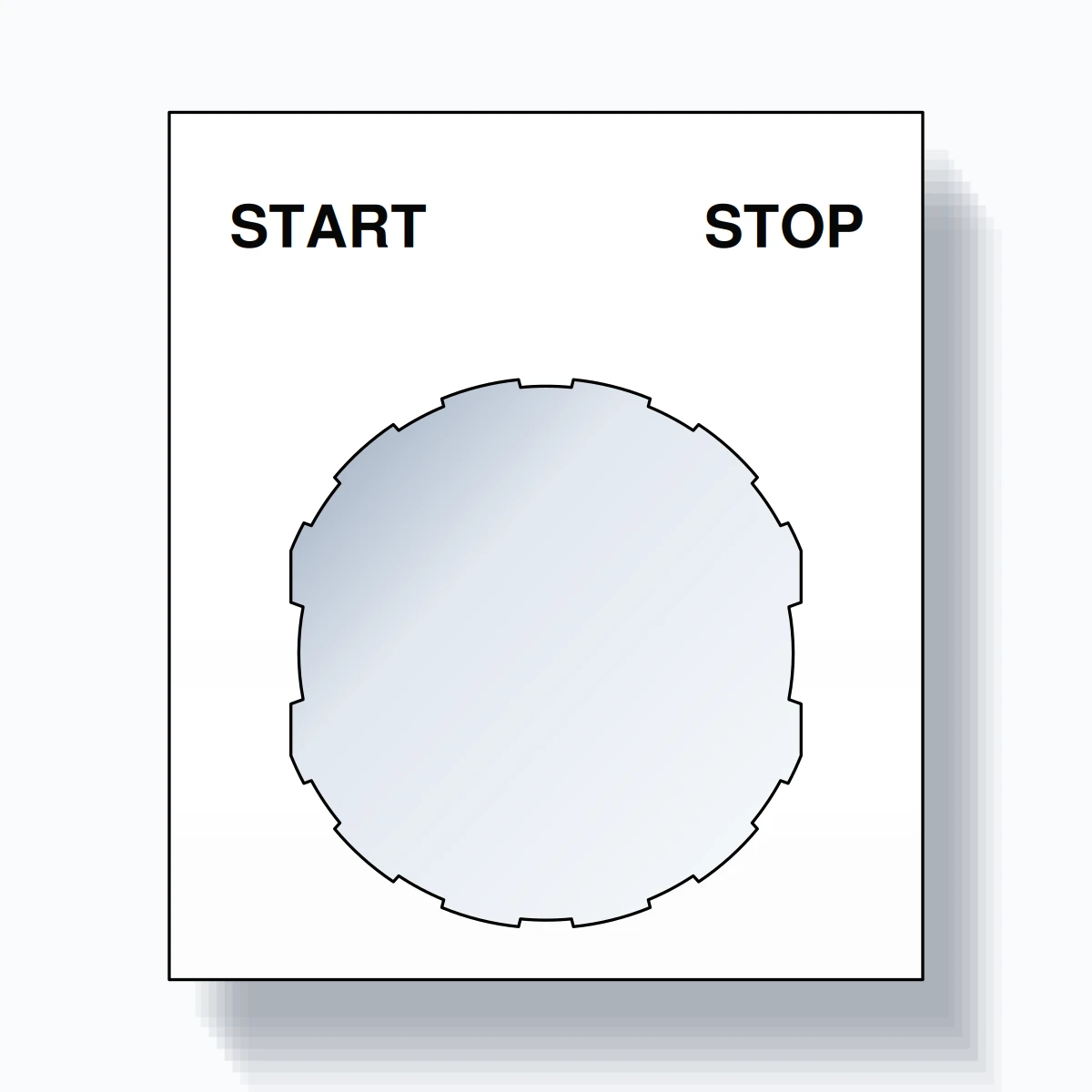 22mm Ring Tag – START STOP, Two-Line Square, Schneider Electric Compatible, Black on White