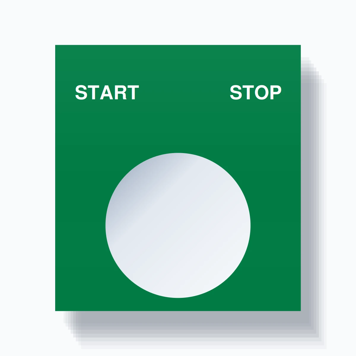 22mm Ring Tag – START STOP, Two-Line Square, White on Green