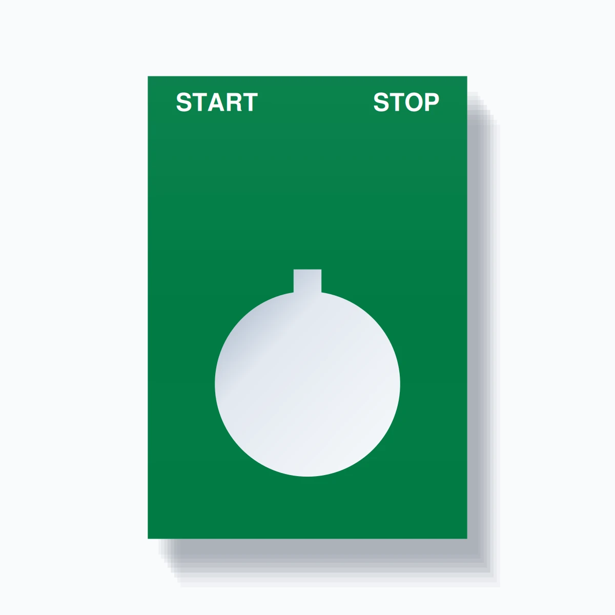 22mm Ring Tag – START STOP, Two-Line Squared, Allen-Bradley Compatible, White on Green