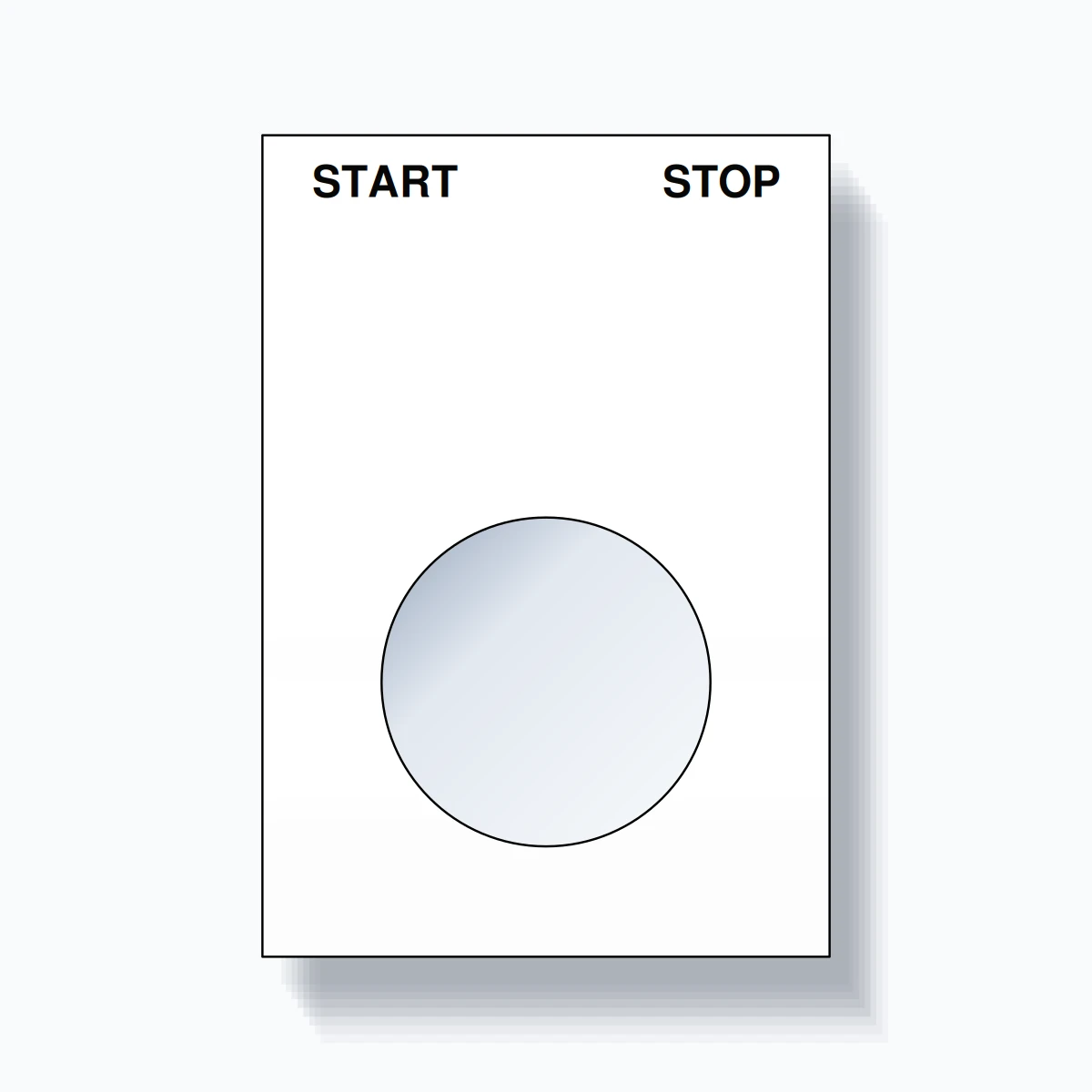 22mm Ring Tag – START STOP, Two-Line Squared, Black on White