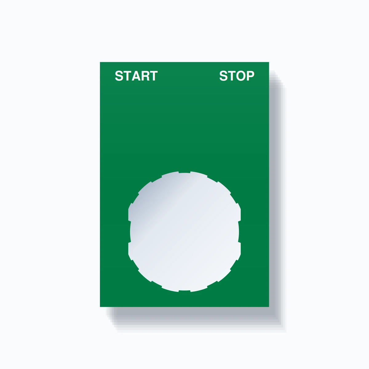 22mm Ring Tag – START STOP, Two-Line Squared, Schneider Electric Compatible, White on Green