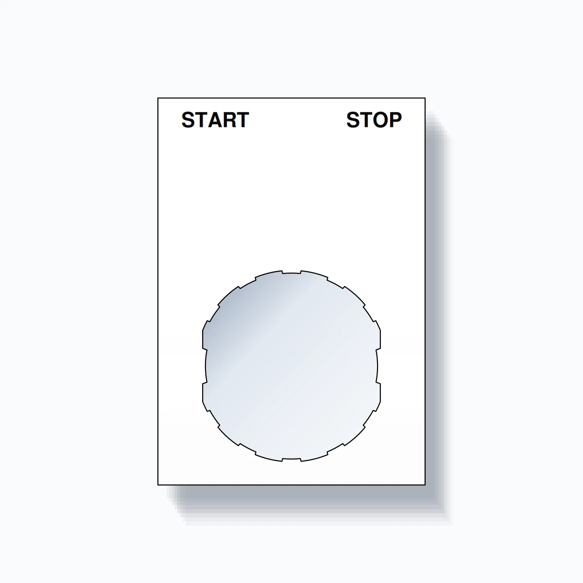 22mm Ring Tag – START STOP, Two-Line Squared, Schneider Electric Compatible, Black on White