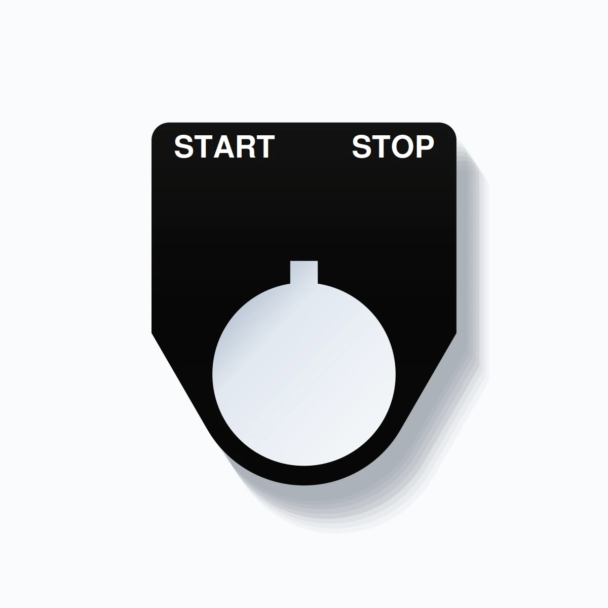 22mm Ring Tag – START STOP, Two-Line Traditional, Allen-Bradley Compatible, White on Black