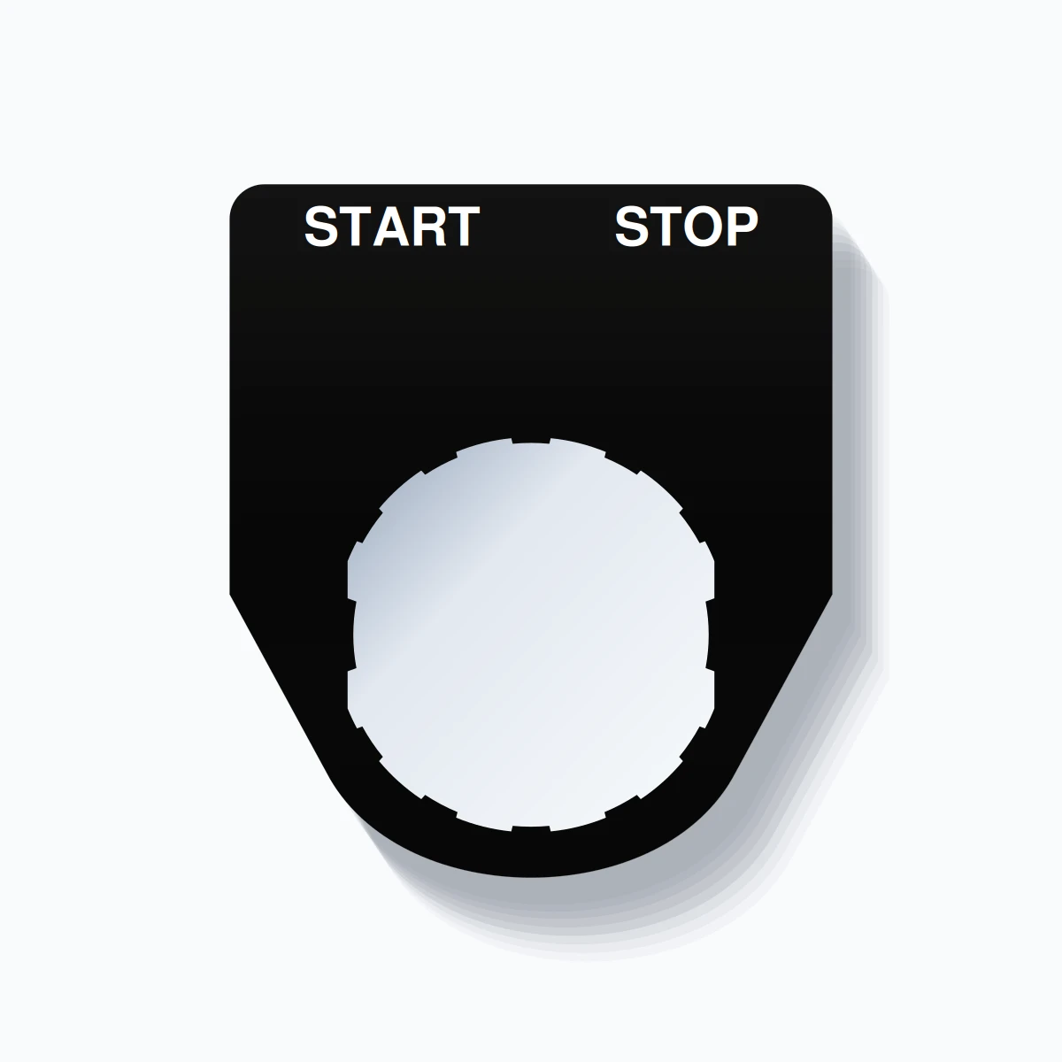 22mm Ring Tag – START STOP, Two-Line Traditional, Schneider Electric Compatible, White on Black