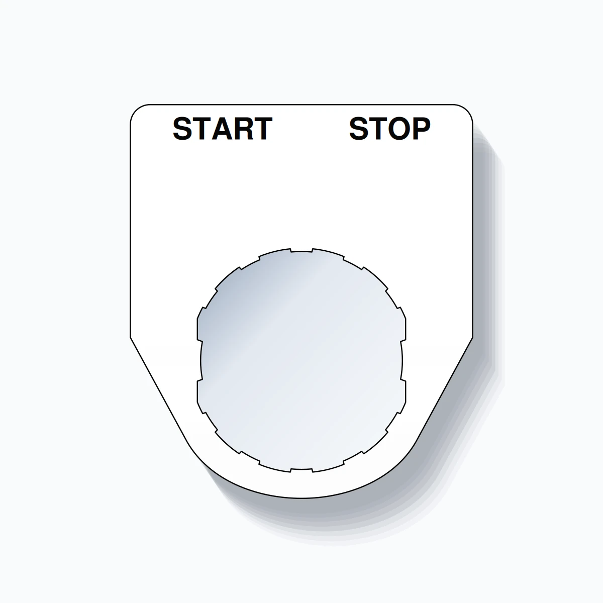 22mm Ring Tag – START STOP, Two-Line Traditional, Schneider Electric Compatible, Black on White