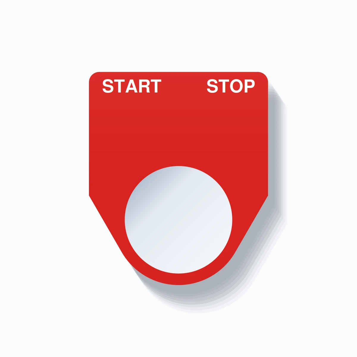 22mm Ring Tag – START STOP, Two-Line Traditional, White on Red