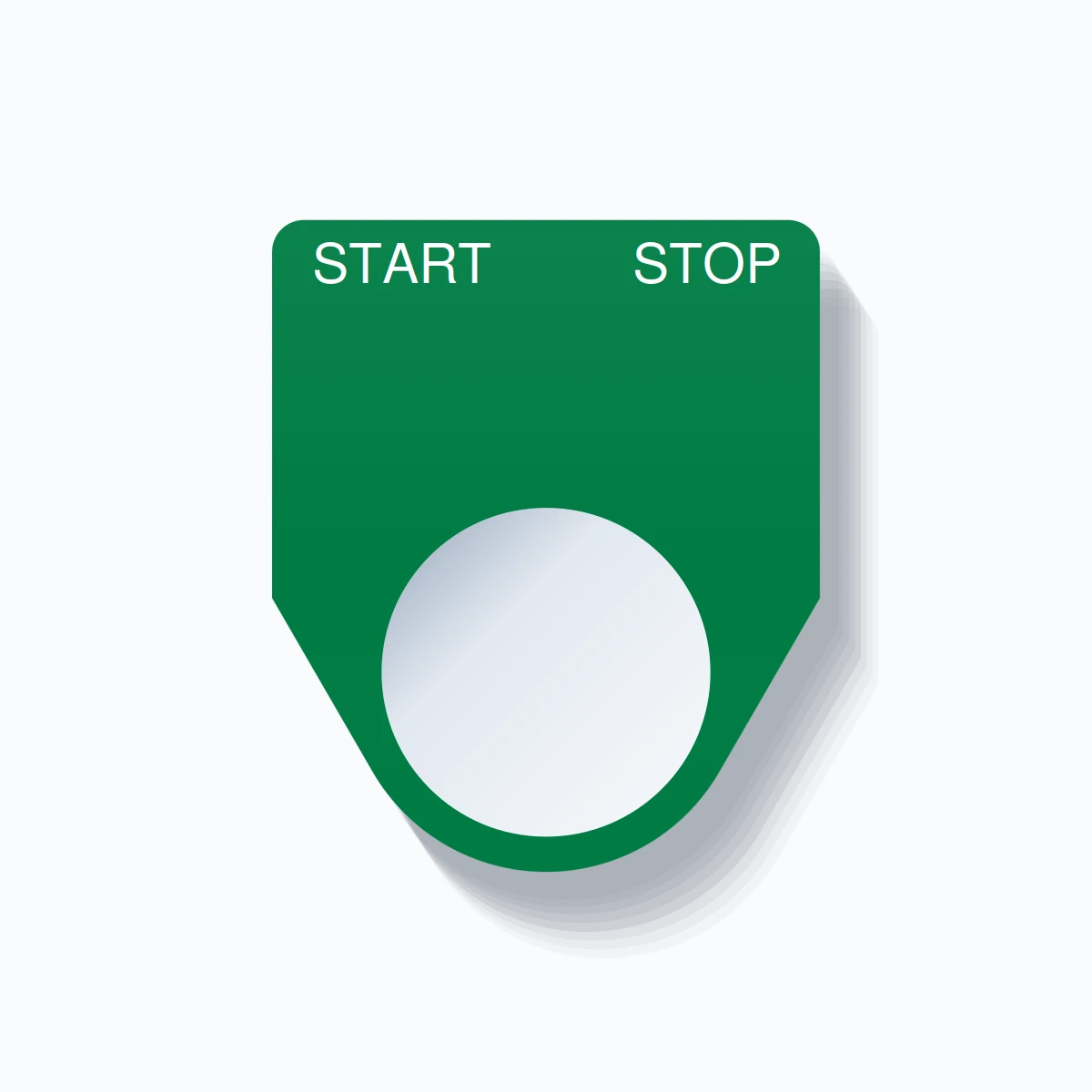 22mm Ring Tag – START STOP, White on Green
