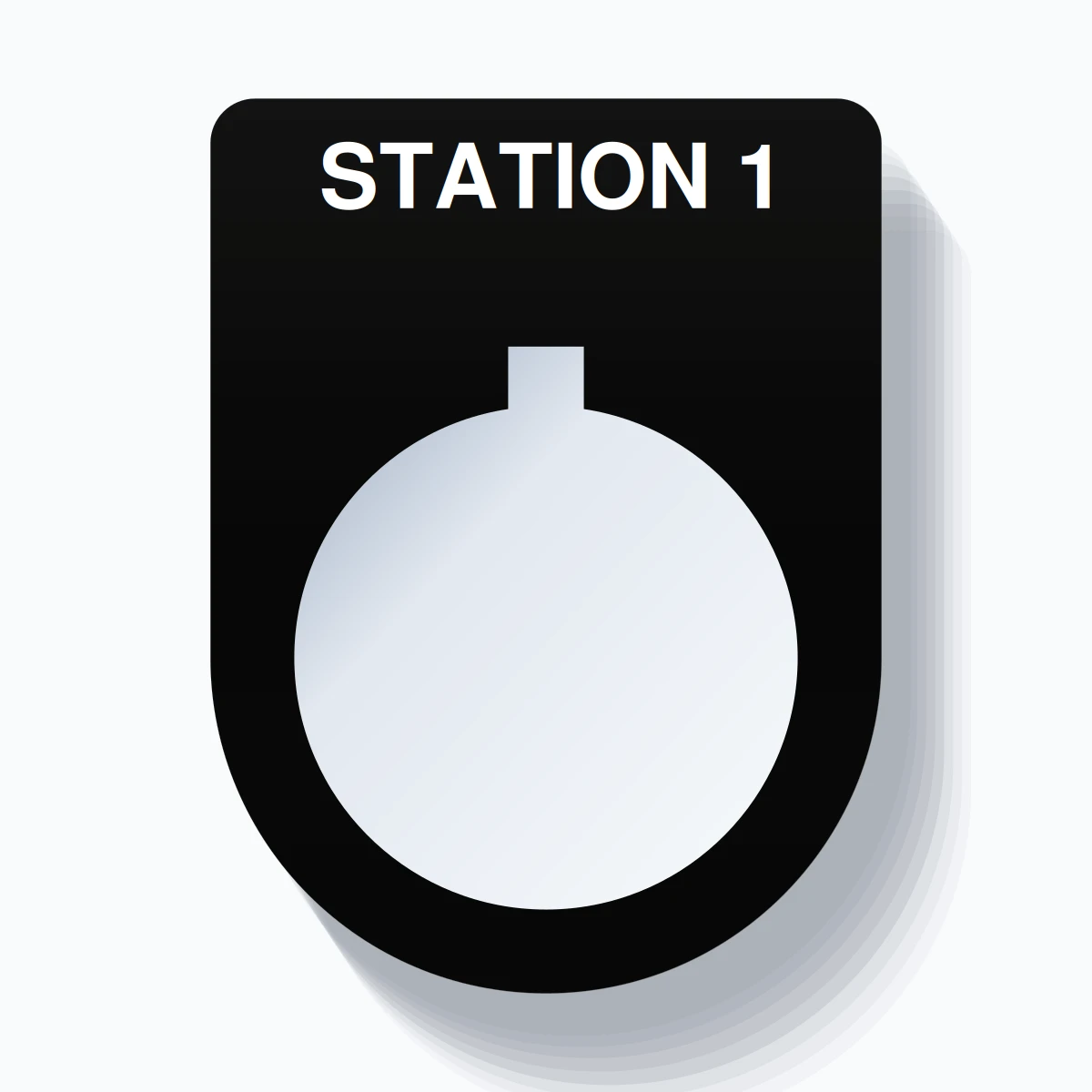 22mm Ring Tag – STATION 1, Single-Line Slim, Allen-Bradley Compatible, White on Black