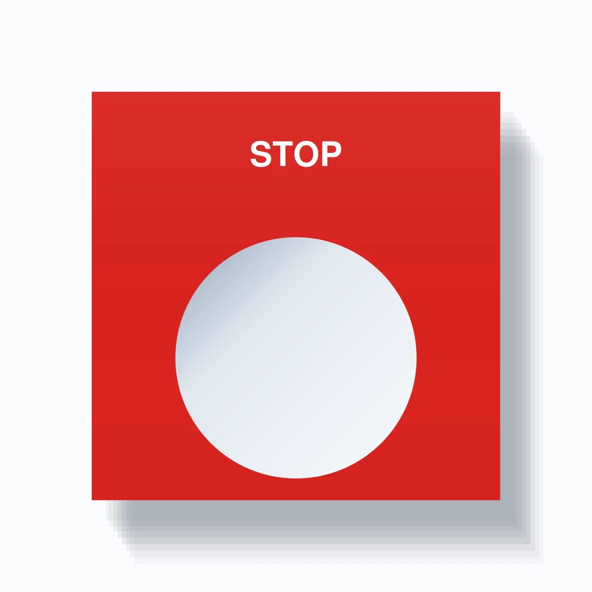22mm Ring Tag – STOP, Single-Line Square, White on Red