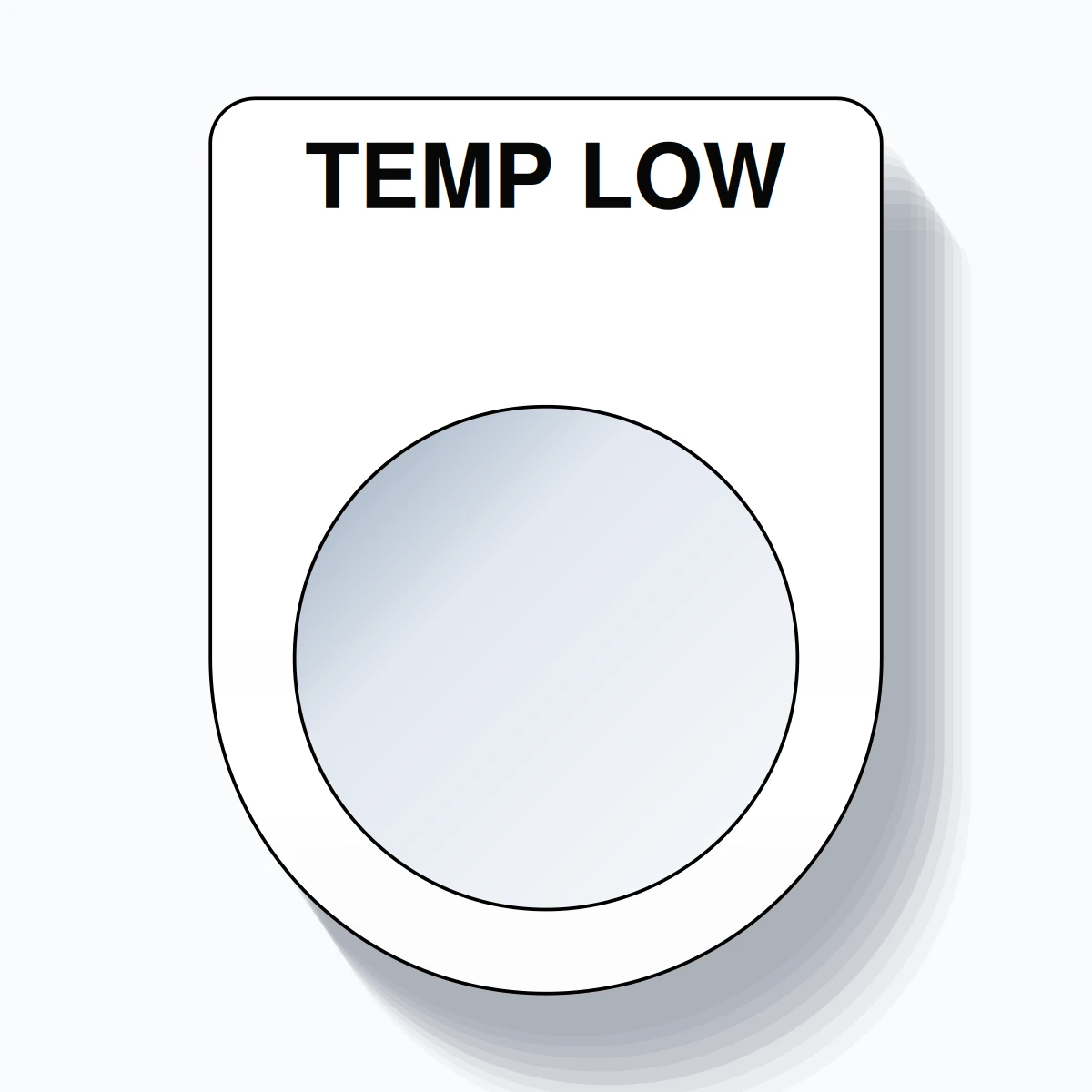 22mm Ring Tag – TEMP LOW, Single-Line Slim, Black on White