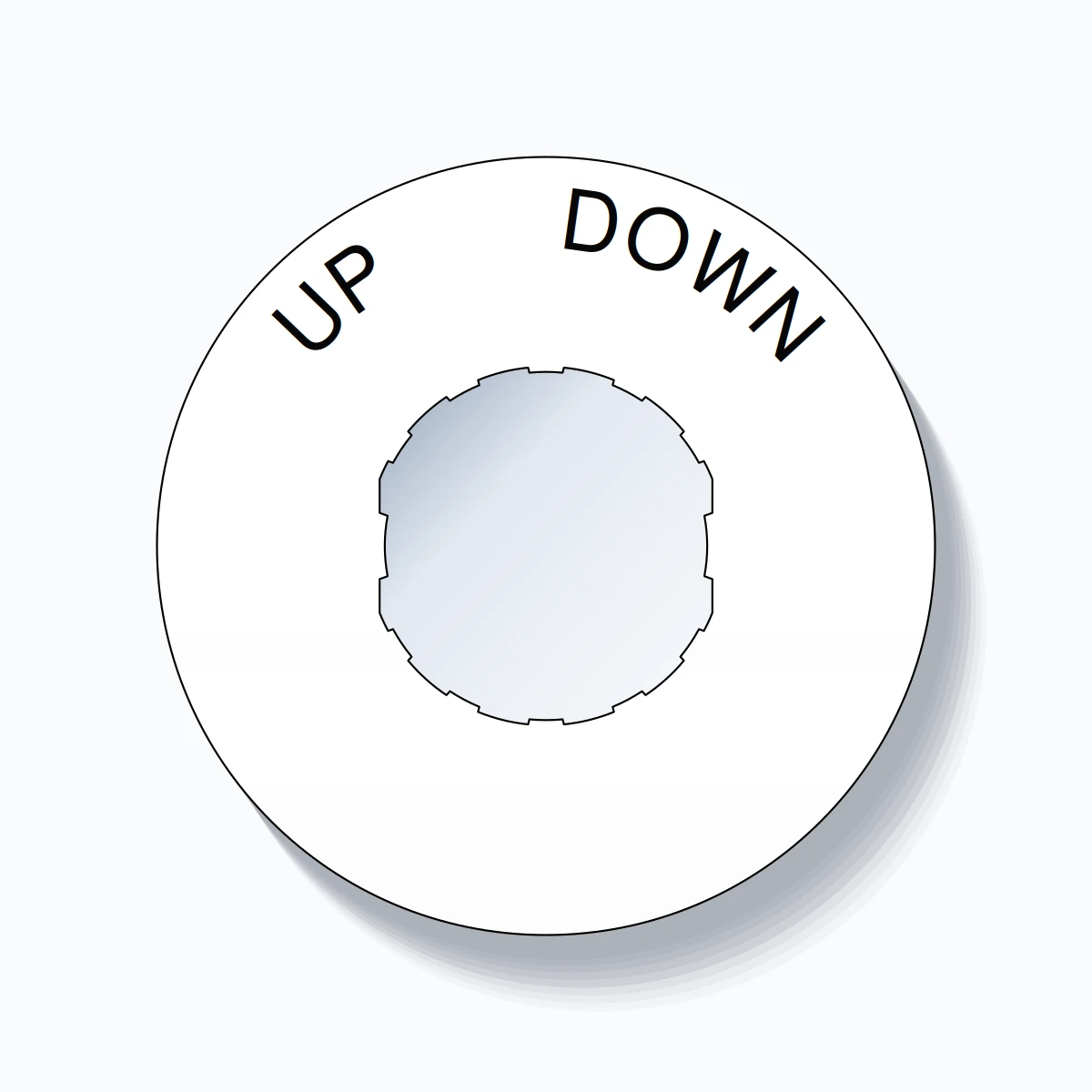 22mm Ring Tag – UP       DOWN, Single-Line 60mm Round, Schneider Electric Compatible, Black on White