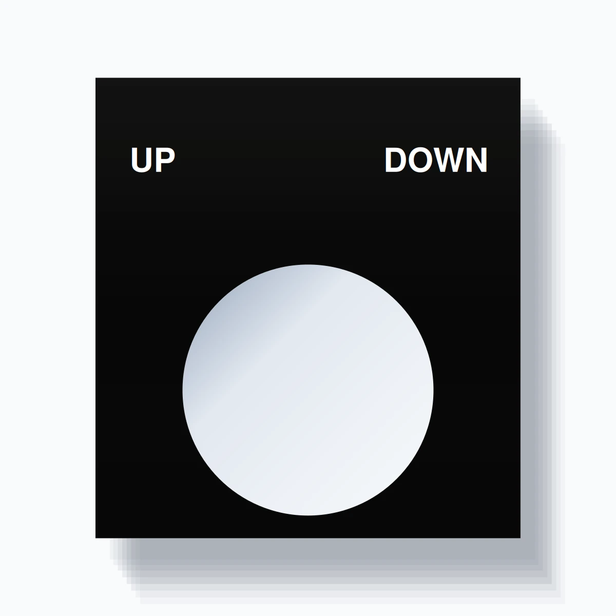 22mm Ring Tag – UP DOWN, Two-Line Square, White on Black