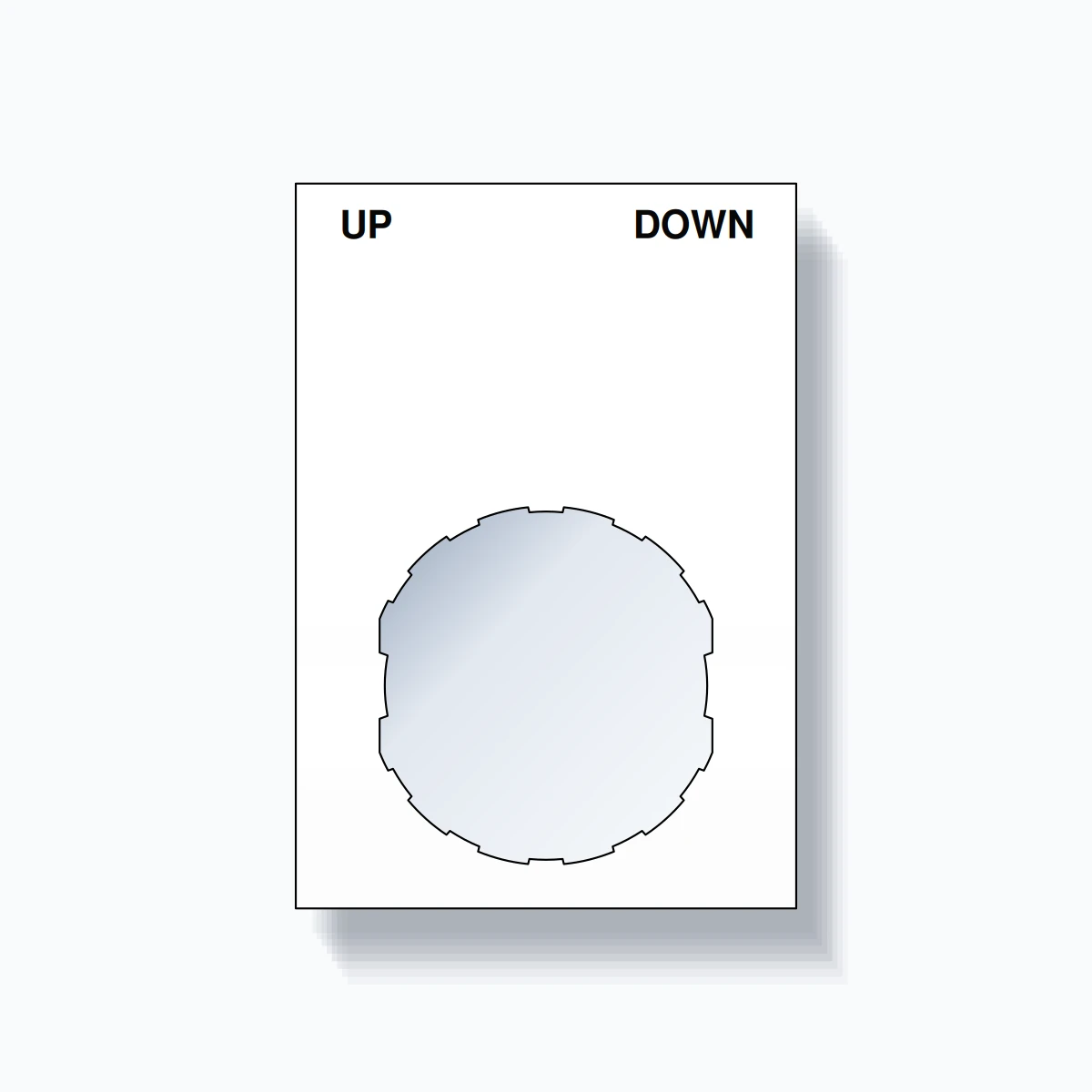 22mm Ring Tag – UP DOWN, Two-Line Squared, Schneider Electric Compatible, Black on White