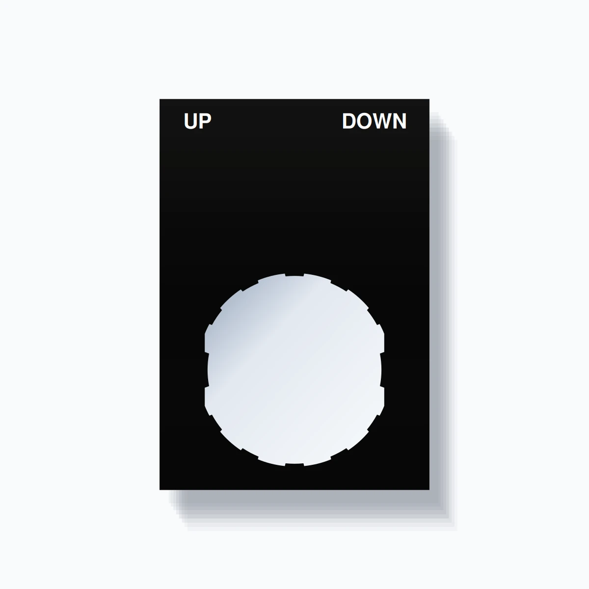 22mm Ring Tag – UP DOWN, Two-Line Squared, Schneider Electric Compatible, White on Black