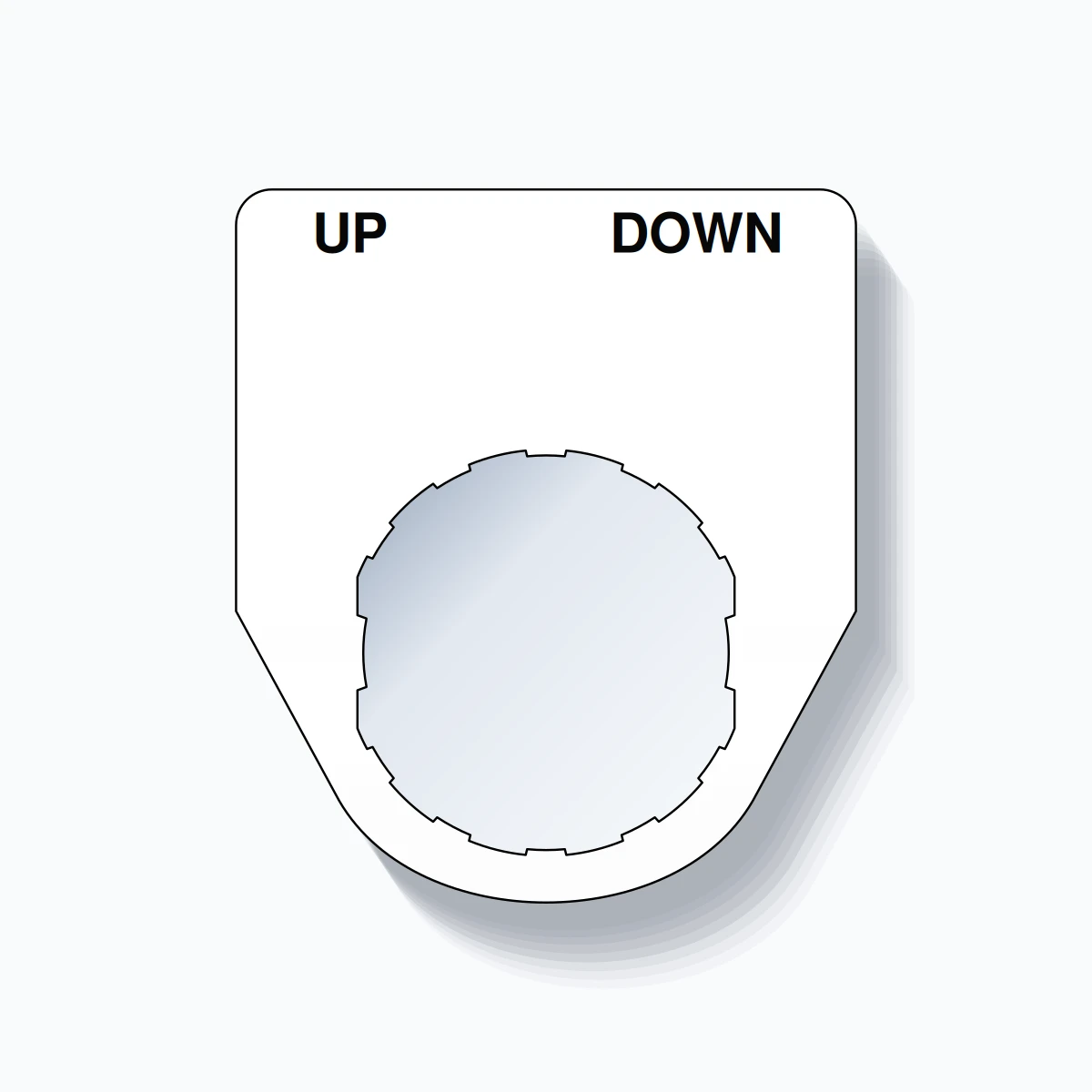 22mm Ring Tag – UP DOWN, Two-Line Traditional, Schneider Electric Compatible, Black on White
