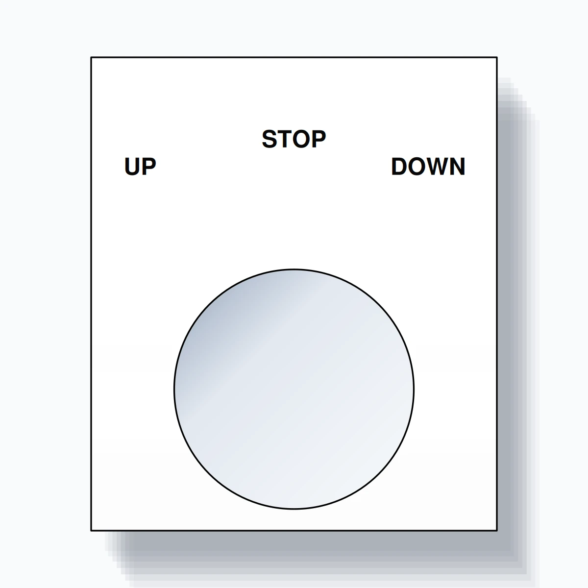 22mm Ring Tag – UP STOP DOWN, Three-Line Square, Black on White