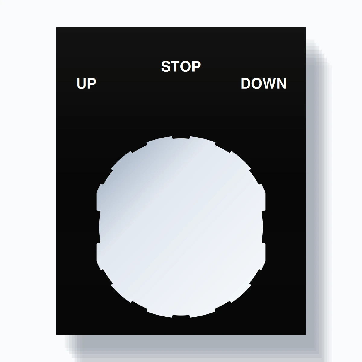 22mm Ring Tag – UP STOP DOWN, Three-Line Square, Schneider Electric Compatible, White on Black