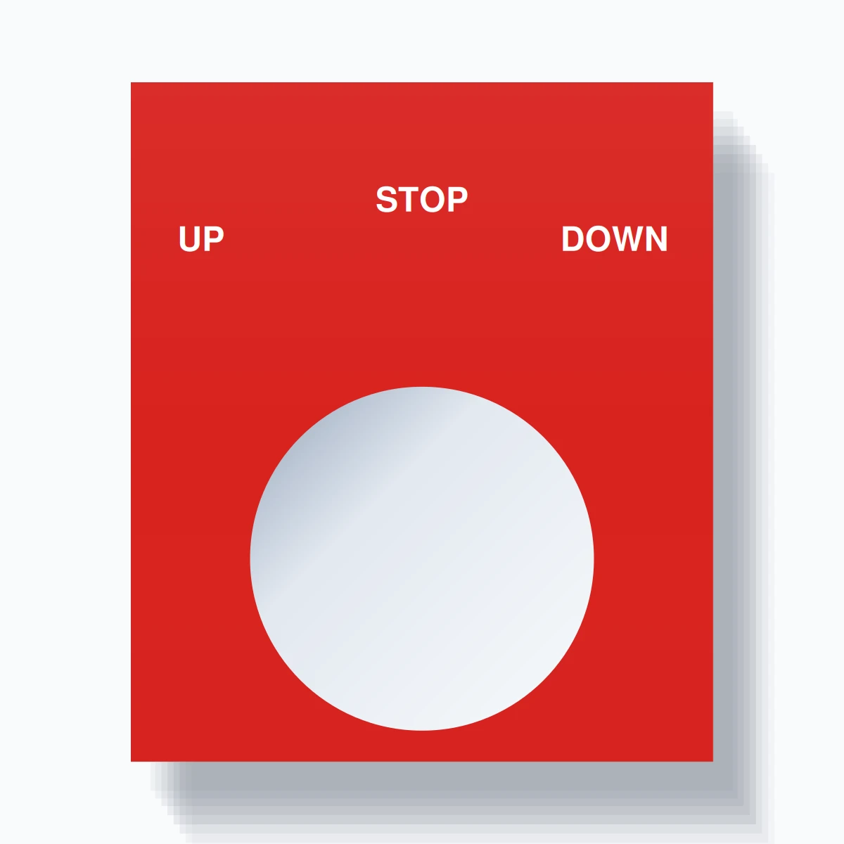 22mm Ring Tag – UP STOP DOWN, Three-Line Square, White on Red