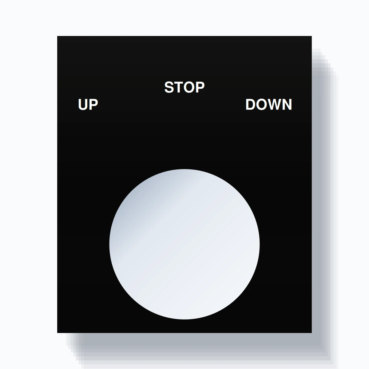 22mm Ring Tag – UP STOP DOWN, Three-Line Square, White on Black