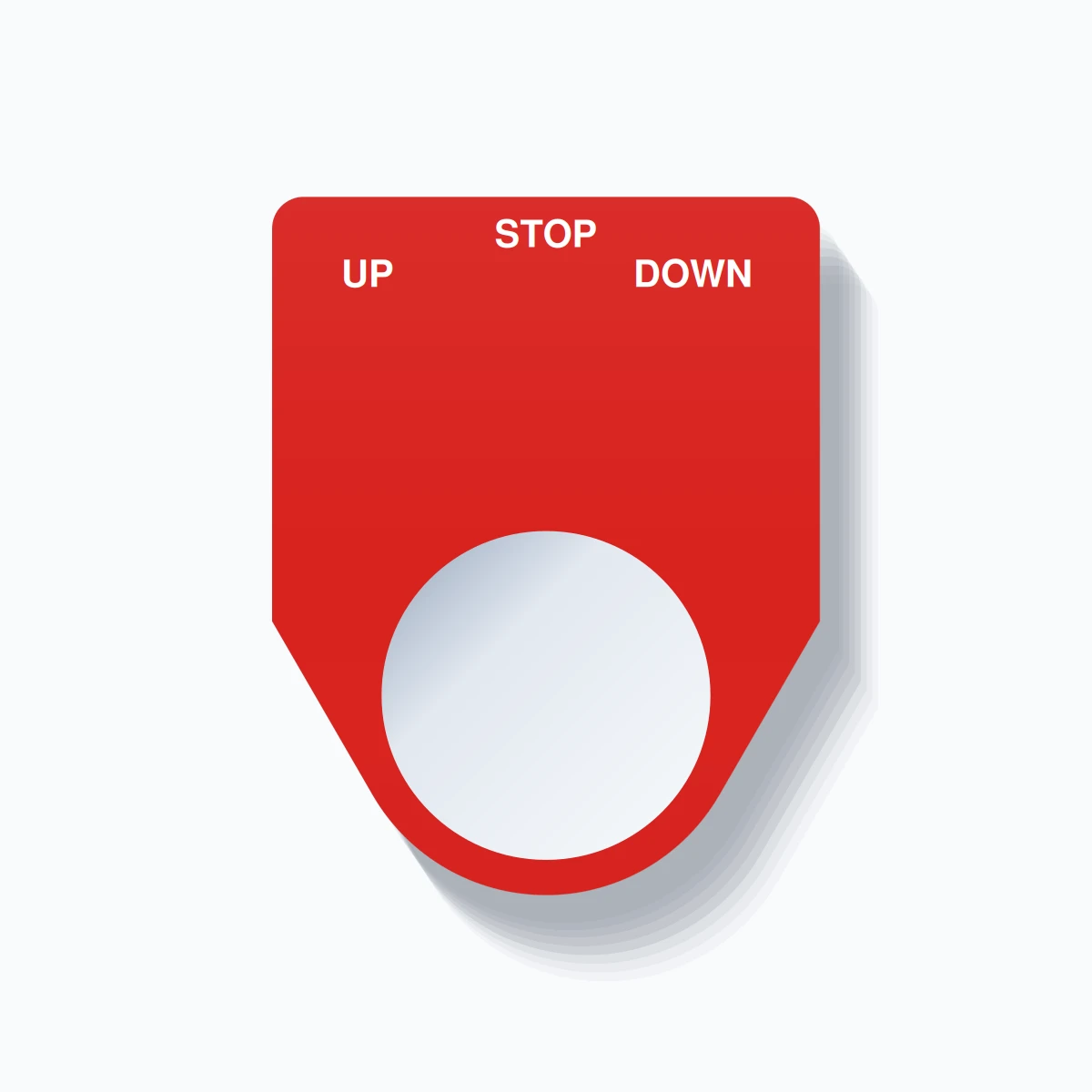 22mm Ring Tag – UP STOP DOWN, Three-Line Traditional, White on Red