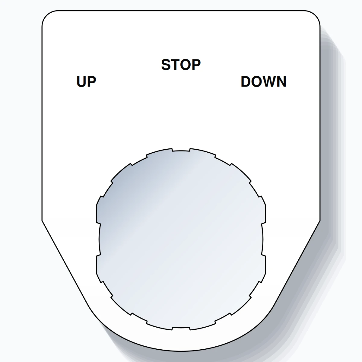 22mm Ring Tag – UP STOP DOWN, Three-Line Traditional, Schneider Electric Compatible, Black on White