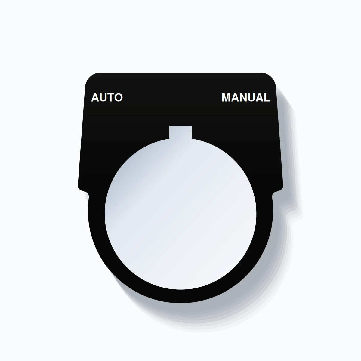 30mm Ring Tag – AUTO MANUAL, Two-Line Harmony 9001K, Allen-Bradley Compatible, White on Black