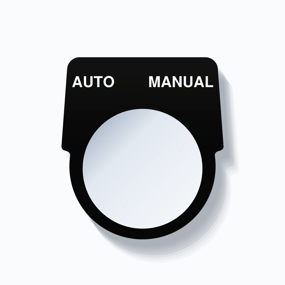 30mm Ring Tag – AUTO MANUAL, Two-Line Harmony 9001K, White on Black