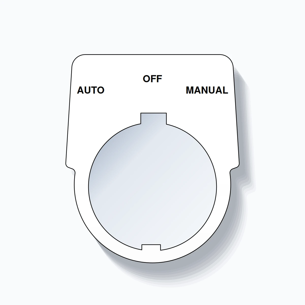 30mm Ring Tag – AUTO OFF MANUAL, Three-Line Harmony 9001K, Schneider Electric Compatible, Black on White