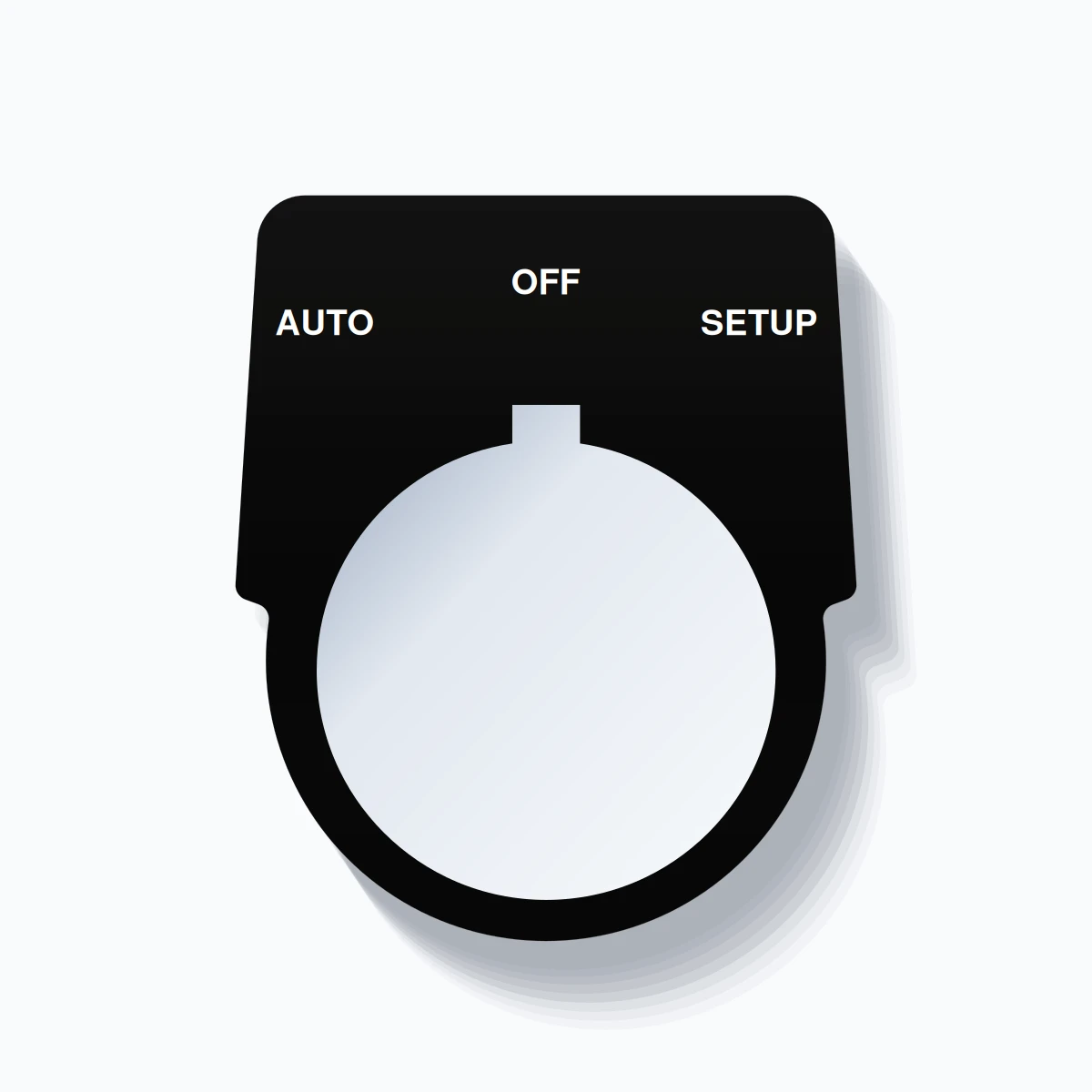 30mm Ring Tag – AUTO OFF SETUP, Three-Line Harmony 9001K, Allen-Bradley Compatible, White on Black