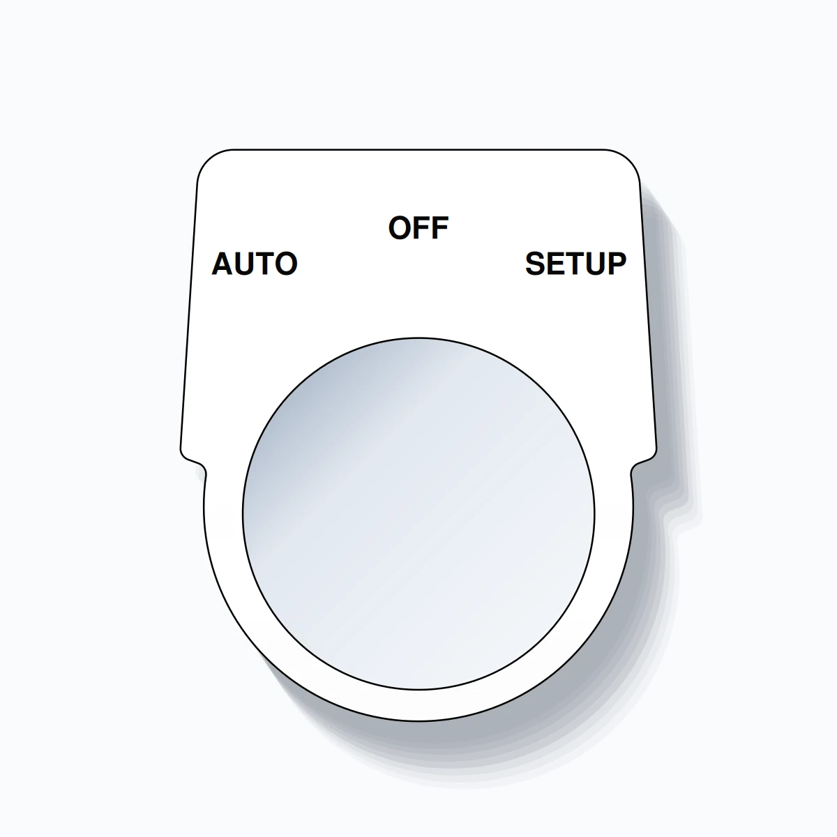 30mm Ring Tag – AUTO OFF SETUP, Three-Line Harmony 9001K, Black on White