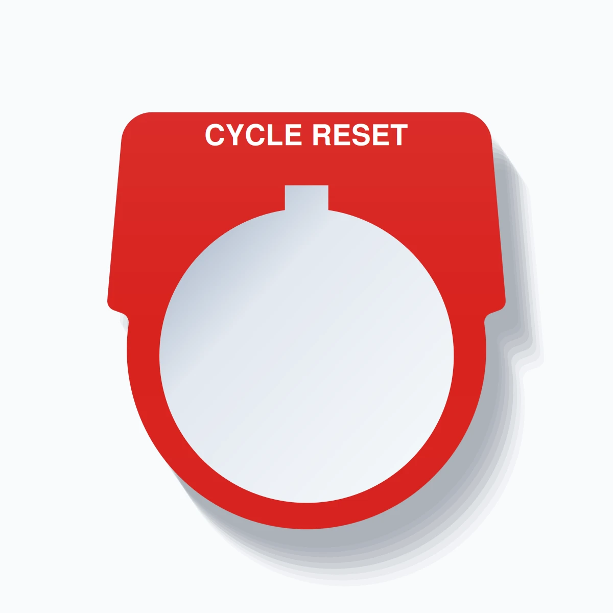 30mm Ring Tag – CYCLE RESET, Single-Line Harmony 9001K, Allen-Bradley Compatible, White on Red