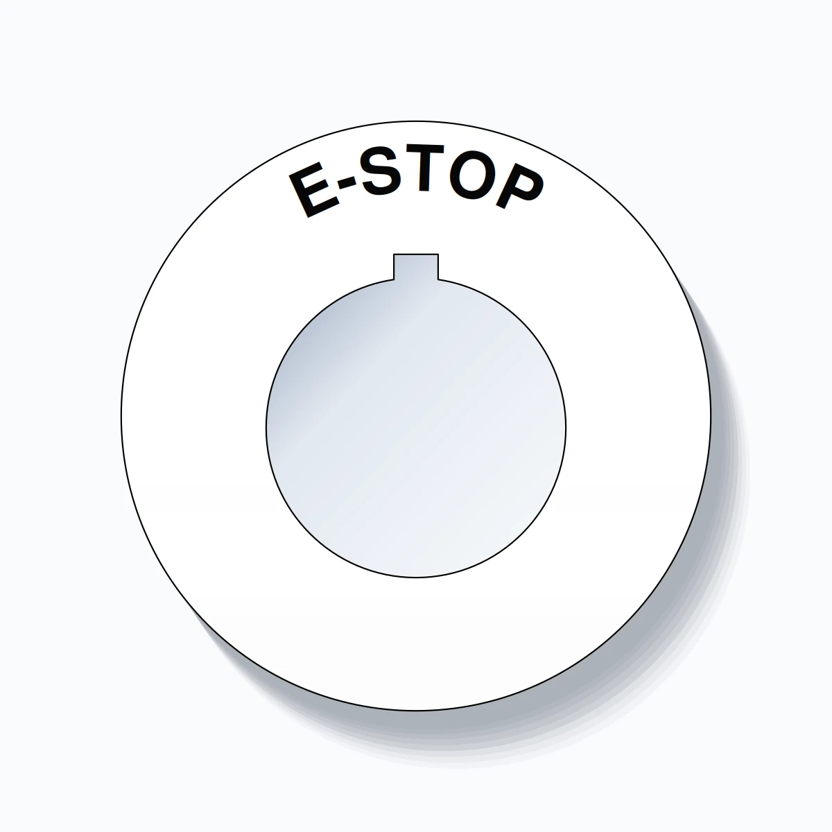 30mm Ring Tag – E-STOP, Single-Line 60mm Round, Allen-Bradley Compatible, Black on White