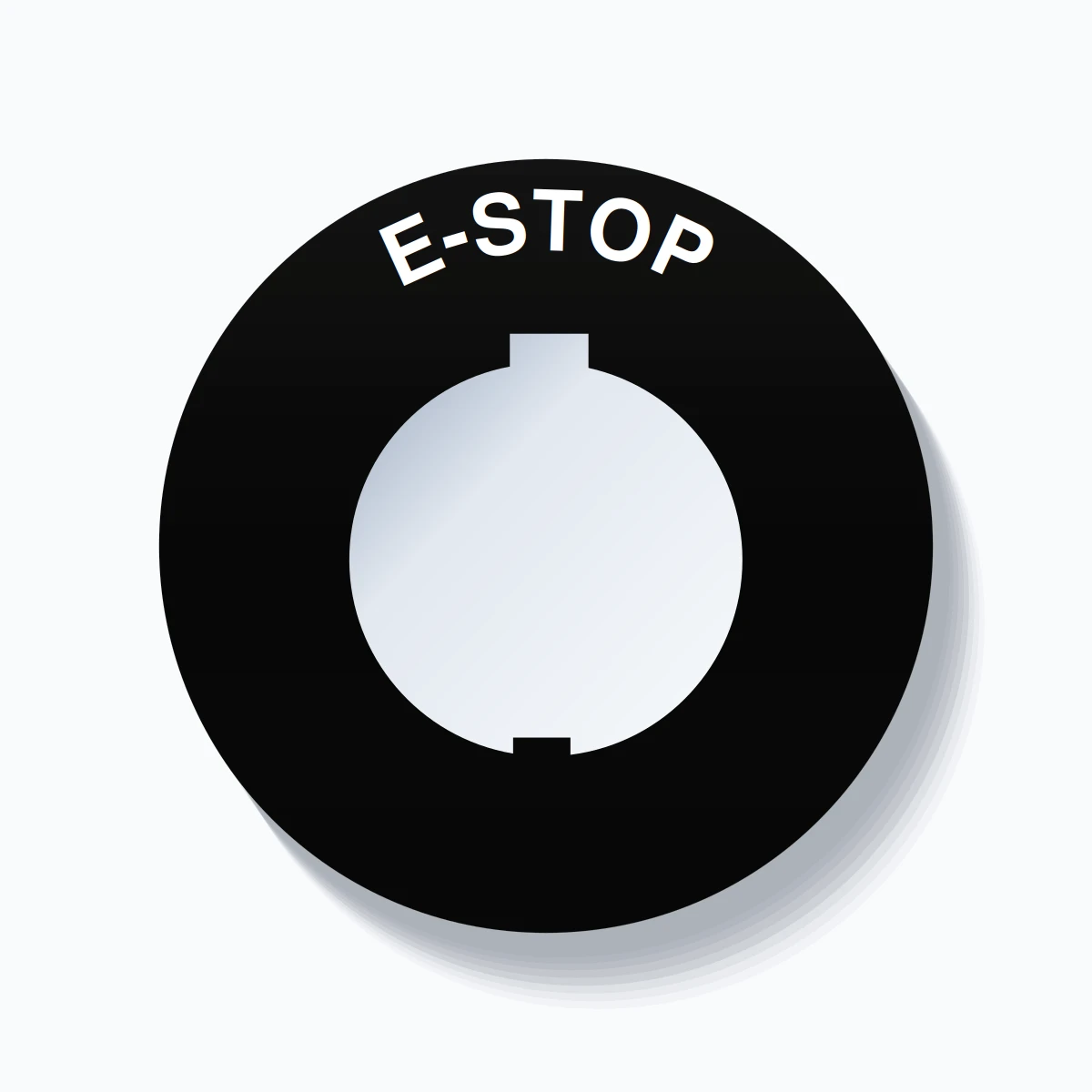 30mm Ring Tag – E-STOP, Single-Line 60mm Round, Schneider Electric Compatible, White on Black