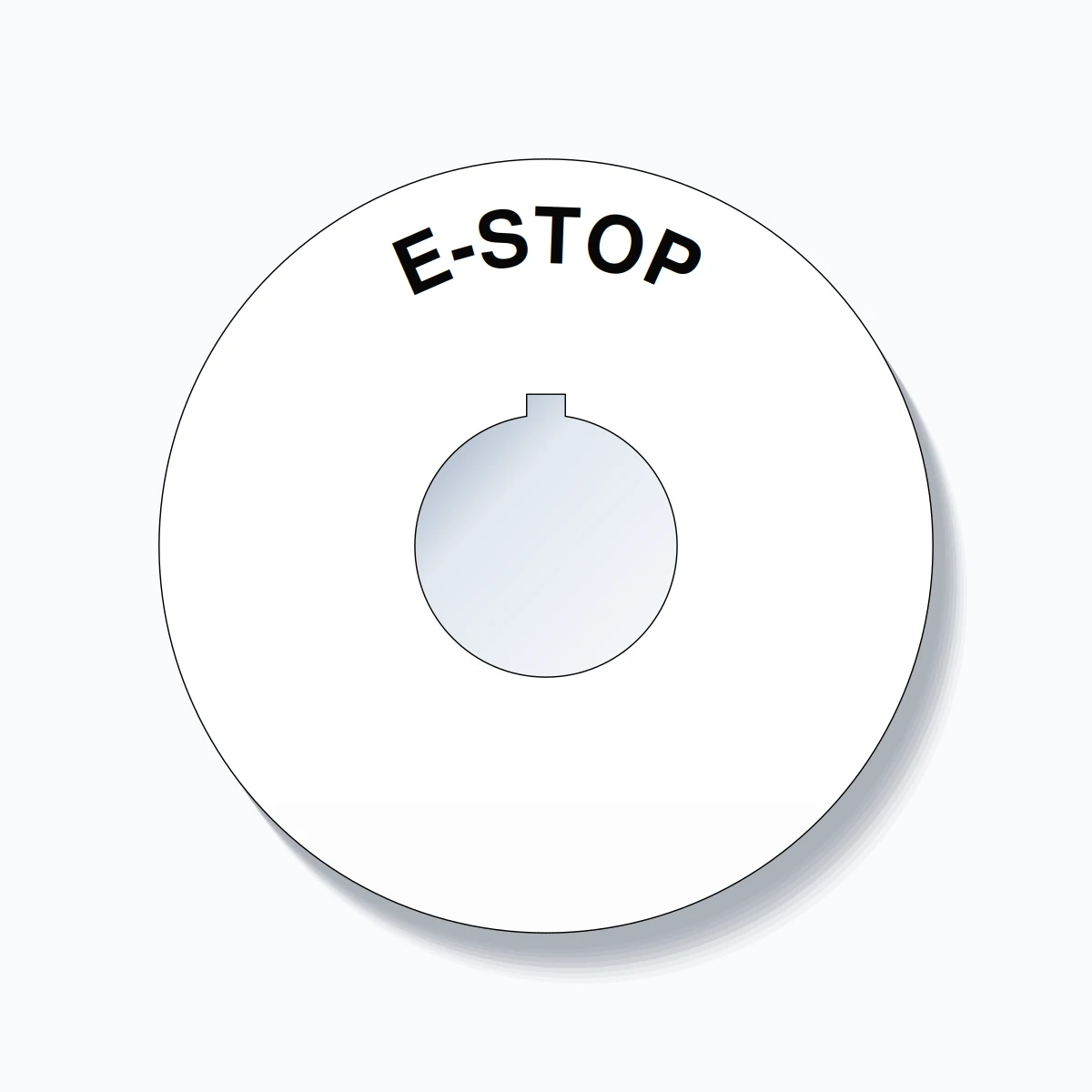 30mm Ring Tag – E-STOP, Single-Line 90mm Round, Allen-Bradley Compatible, Black on White