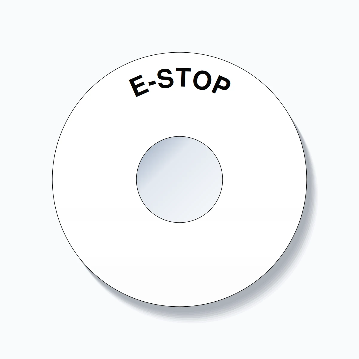 30mm Ring Tag – E-STOP, Single-Line 90mm Round, Black on White