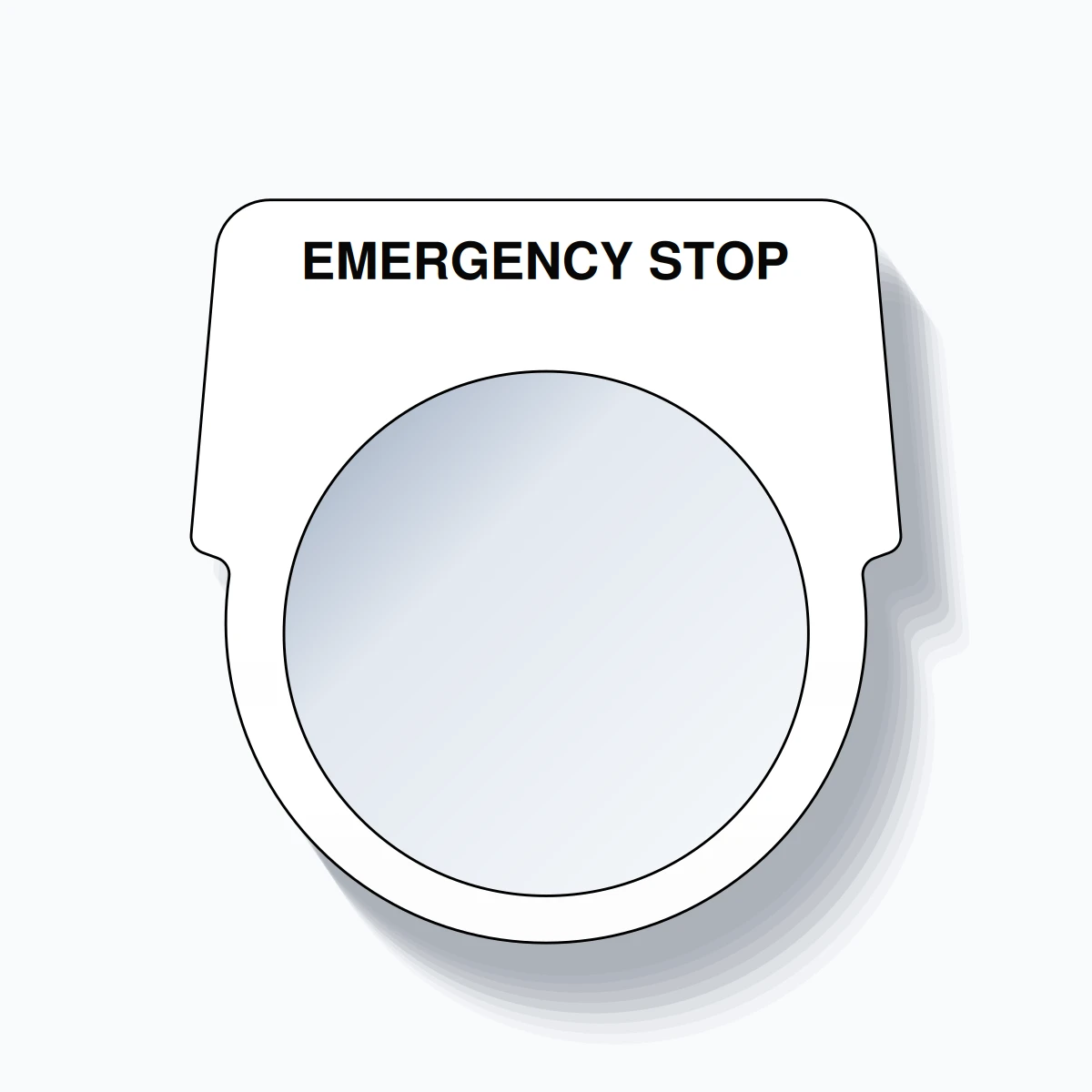 30mm Ring Tag – EMERGENCY STOP, Single-Line Harmony 9001K, Black on White