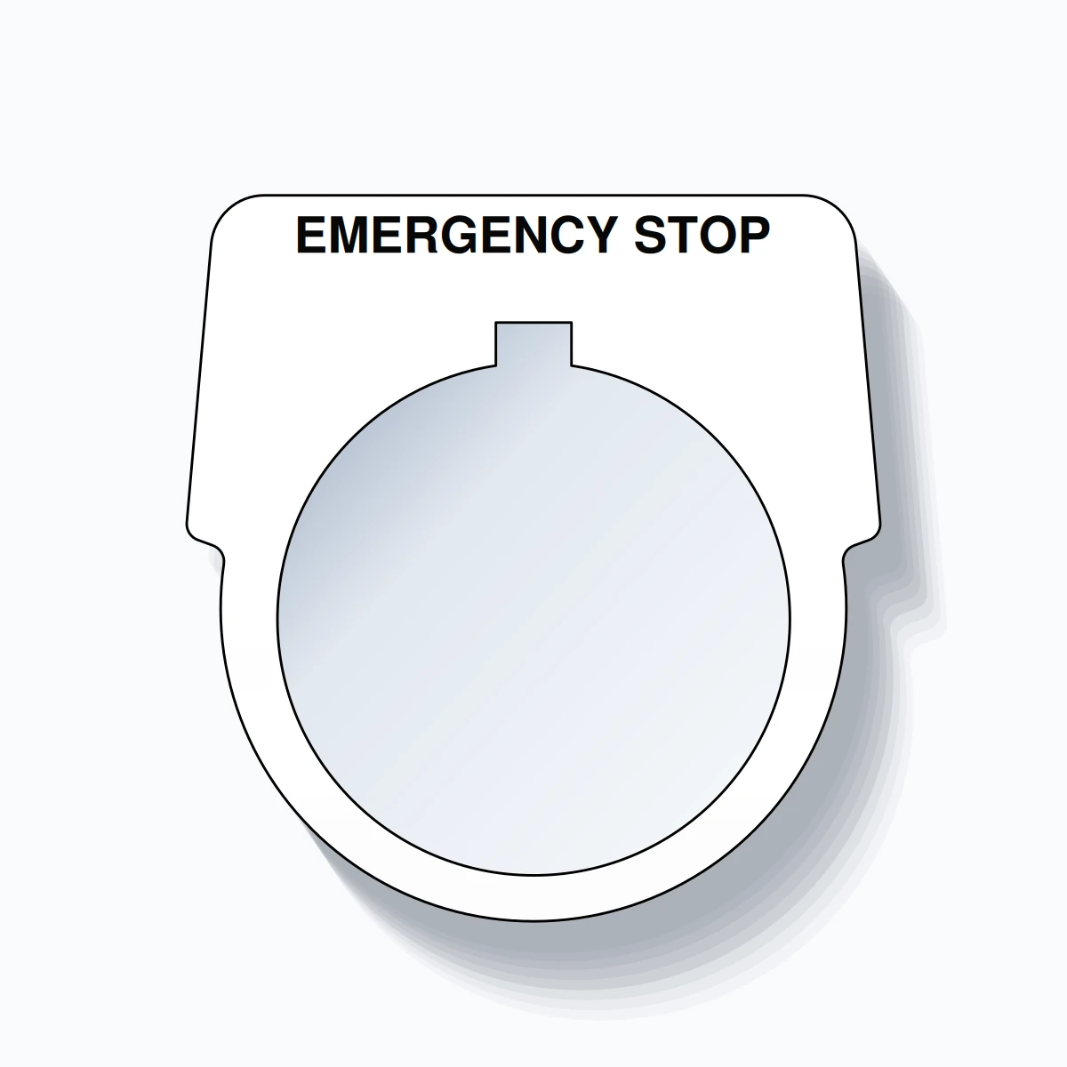 30mm Ring Tag – EMERGENCY STOP, Single-Line Harmony 9001K, Allen-Bradley Compatible, Black on White