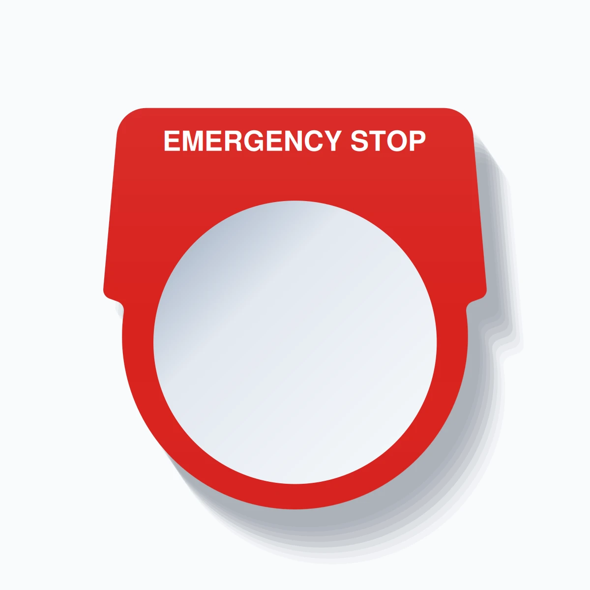 30mm Ring Tag – EMERGENCY STOP, Single-Line Harmony 9001K, White on Red